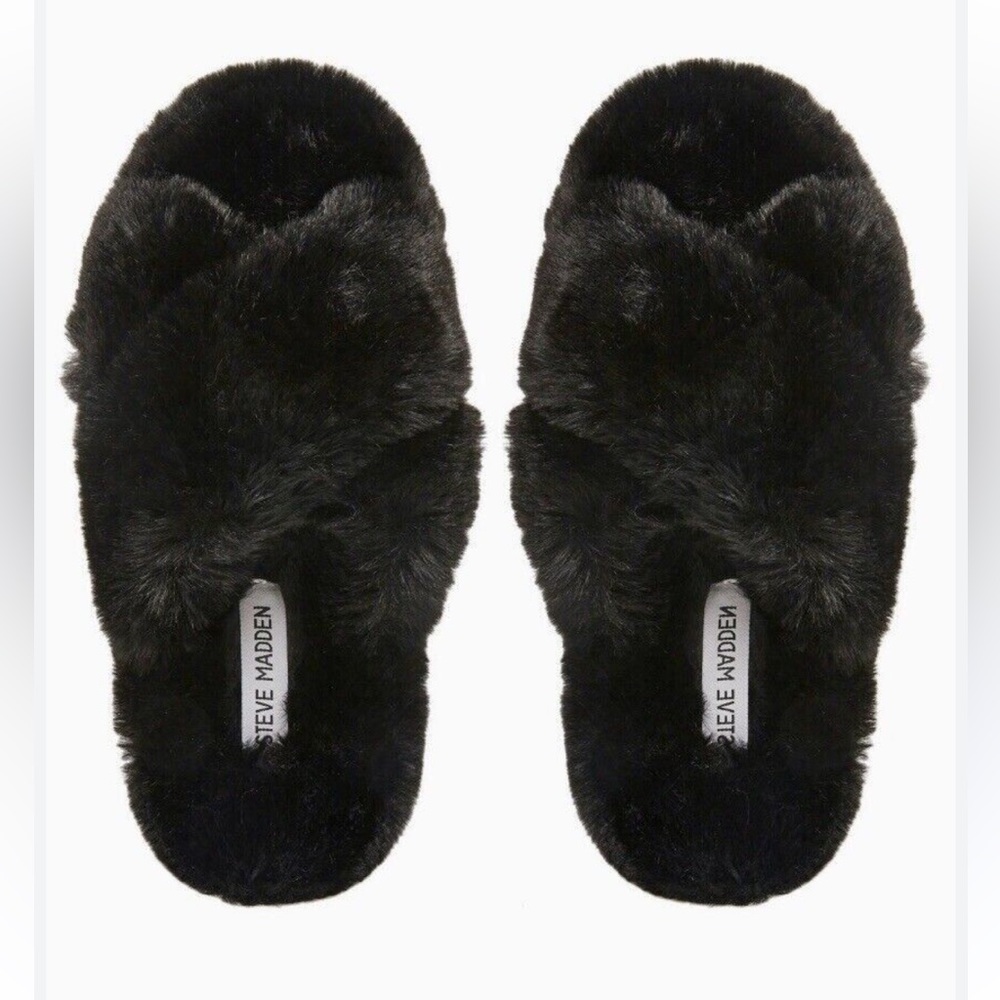 Steve Madden Plush Black Slippers